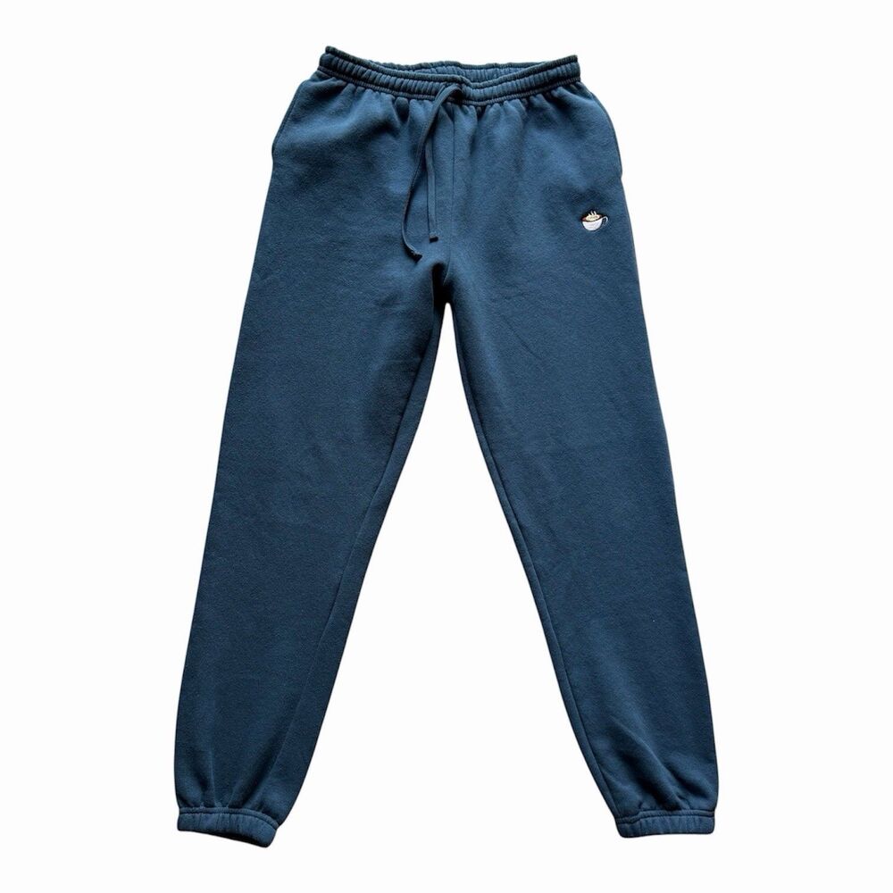 Dalix Women's M Blue Sweatpants w/ Coffee Embroidery Cotton Poly Blend
